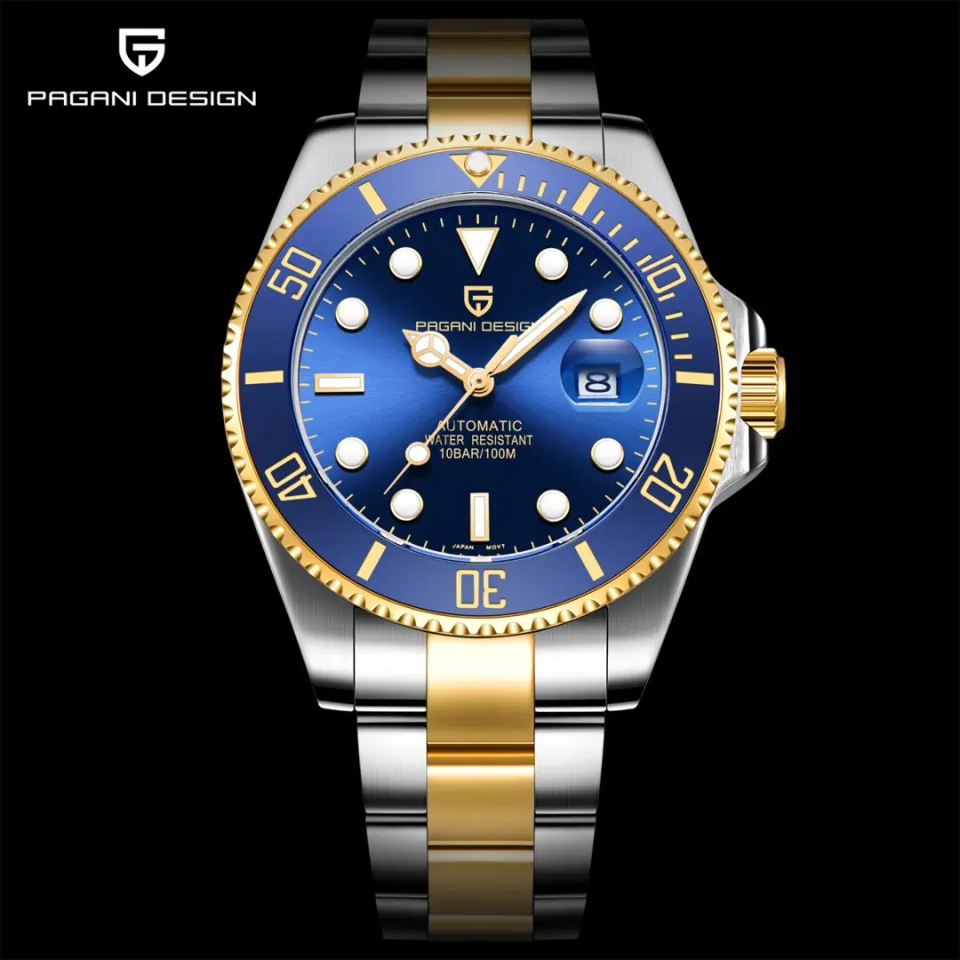 PAGANI DESIGN ساعة أوتوماتيكية فاخرة للرجال الياقوت الزجاج آلات الغوص ساعة رجالية الفولاذ المقاوم للصدأ ساعة الأعمال هدية صندوق