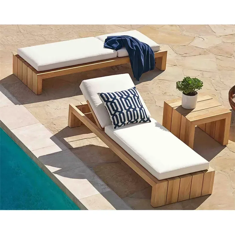 Modern Tropical Resort Hotel Beach Sun Loungers Bed Furniture Outdoor Teak Pool Chaise Lounge Daybed