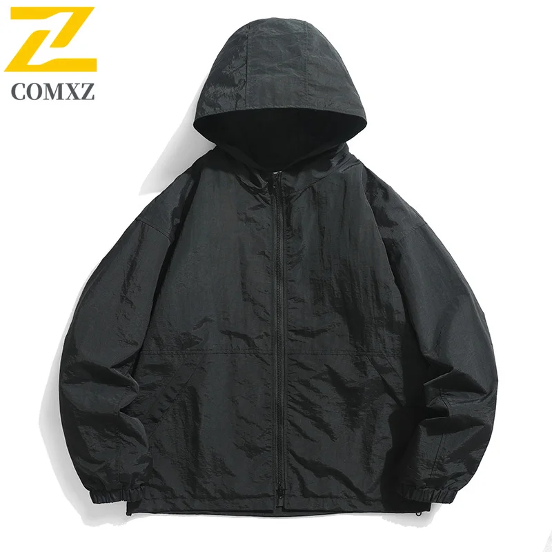 New Spring Thin Charge Jacket Lightweight Breathable Hooded Waterproof Quick Drying Jacket Casual Fashion Solid Color Men's Wear