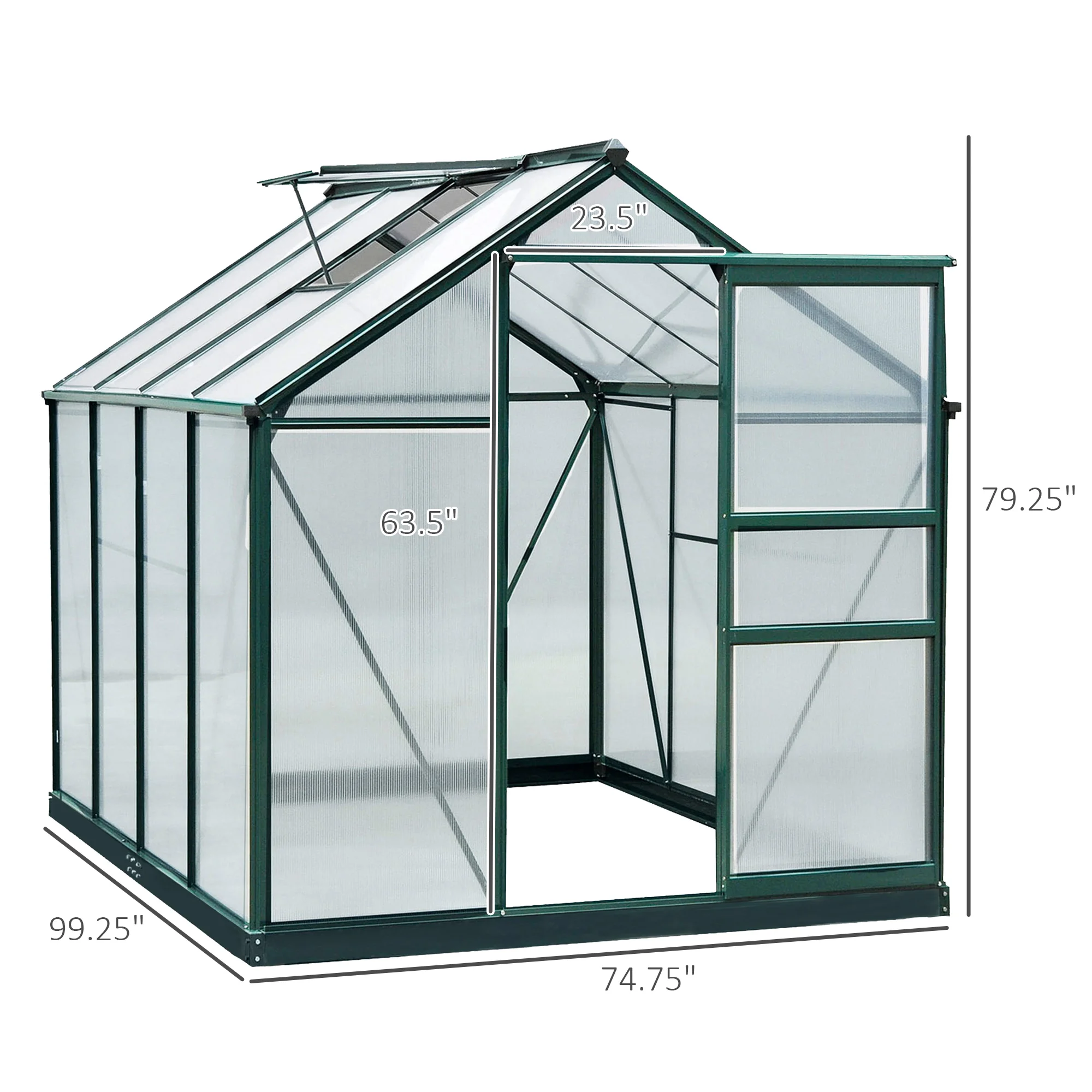 6' X 8' X 7 Greenhouse Aluminum Frame Walk-In Outdoor Plant Garden Polycarbonate