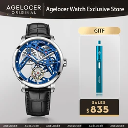 AGELOCER Men's Top Brand Tourbillon Double-Sided Hollow Hand-Operated Mechanical Leather Analog Fashion Luxury Dress Watch Reloj