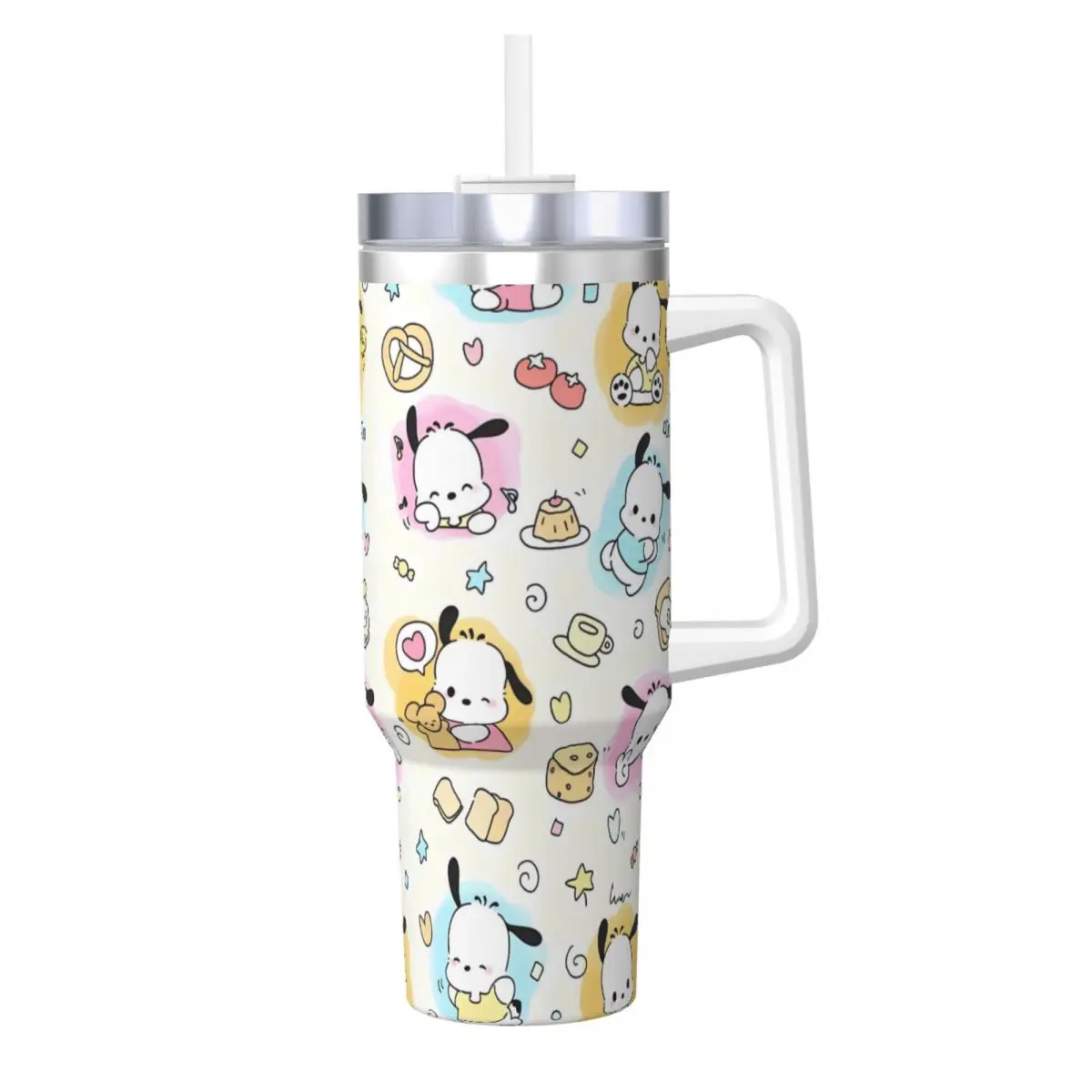 Kawaii Pochacco Sanrio Tumbler Hot Drinks Water Bottle Portable Stainless Steel Thermal Mug Graphic Beach Car Mugs