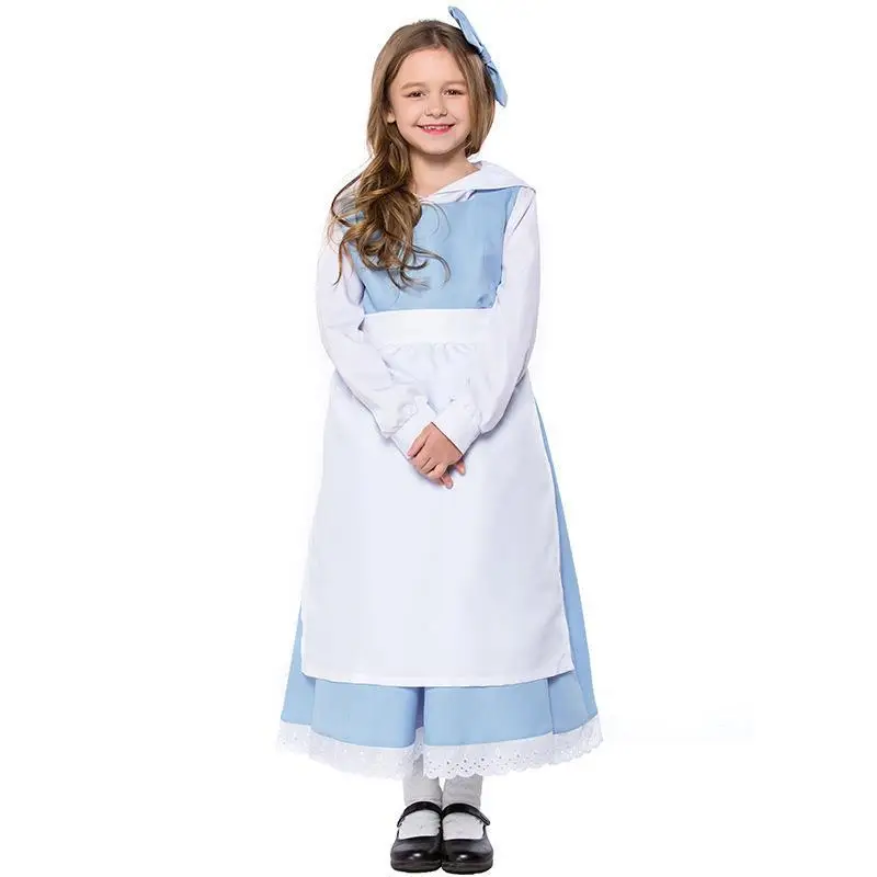 

Blue And White Maid Performance Costume for Children Drama loween Stage Performance orm Fem Servant Outfit Girls Dr