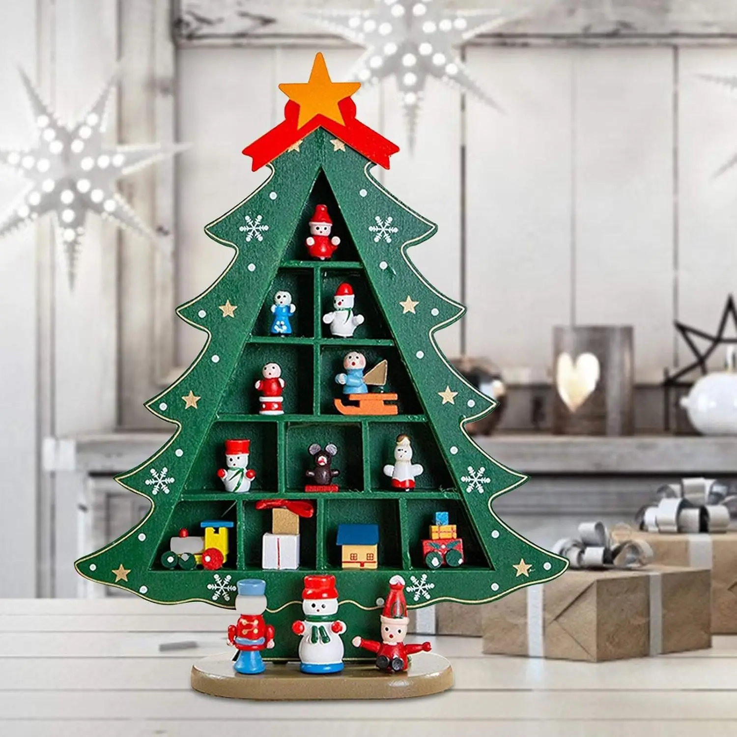 

Wooden Christmas Tree Creative Scene Layout Desk Ornament 3D Artificial Xmas Tree Home Decoration for Family Friends Gift