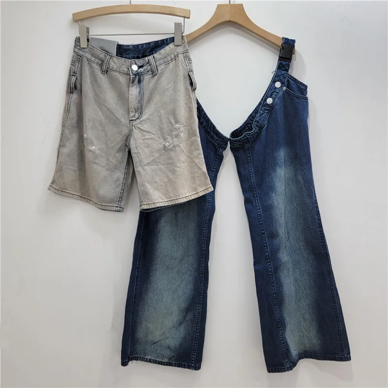 ANJY 가을 새로운 여성 세련된 청바지 틈새 디자인 대비 색 투피스 세트 streetwear 세련된 캐주얼 스트레이트 바지 트렌디 a8881