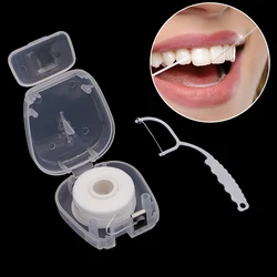 Stainless Steel Toothpicks Handle 50m Dental Flosser Flat Wire Reusable Flossing Holder Teeth Cleaning Tools