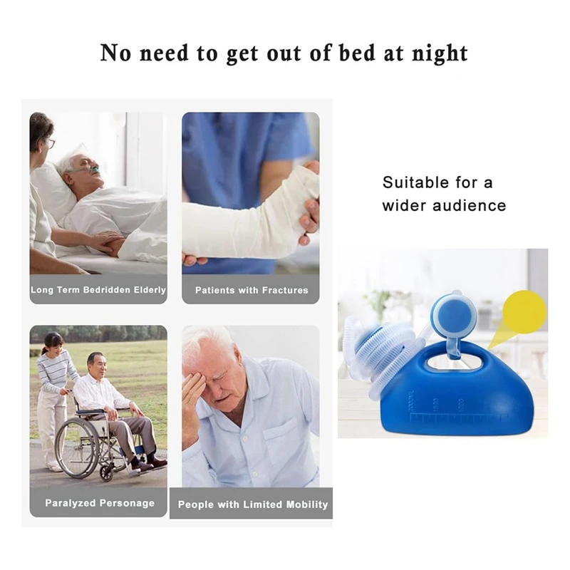 Garrafa de mictório portátil para homens e mulheres, garrafa de urina de 2000ml, penico à prova de derramamento, garrafa de xixi com tubo longo de 63 polegadas