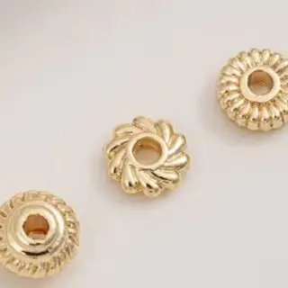 14K Gold-Encrusted Lantern Beads Threaded Flat Fire Wheel Spacers DIY Handcrafted Loose Bead Jewelry Accessories