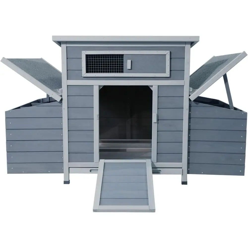 

Gray Weatherproof Chicken House with 2 Nesting Boxes, 57.3 x 33.1 x 32.8, Secure and Ventilated