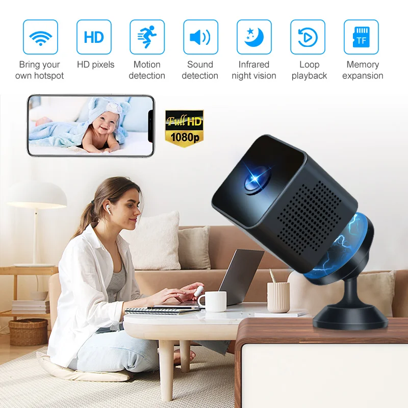 Mini Smart Security Camera: AP/WiFi Connect, APP Remote View, Alarm, Motion/Sound Detect, IR Night Vision, 2-Way Intercom