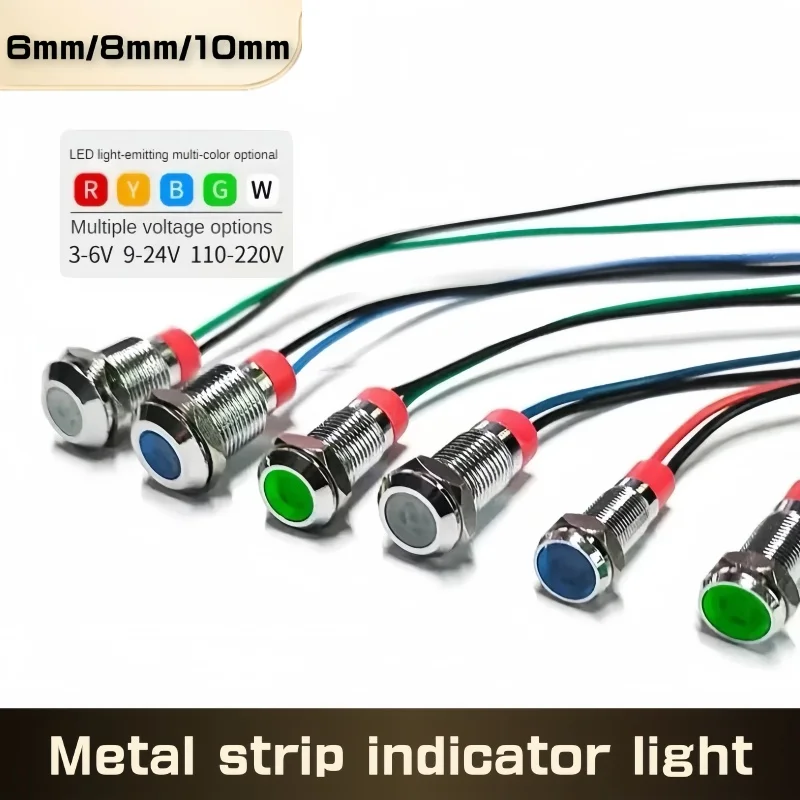1PCS 6/8/10/12mm LED Metal Indicator light waterproof Signal lamp with wire 3V 5V 6V 12V 24V 220v red yellow blue green white