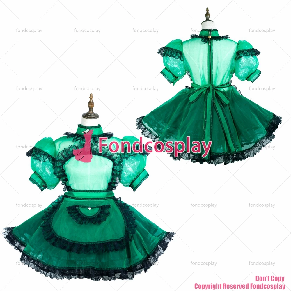 

fondcosplay adult sexy cross dressing sissy maid short green organza dress lockable Uniform apron costume CD/TV[G3726]