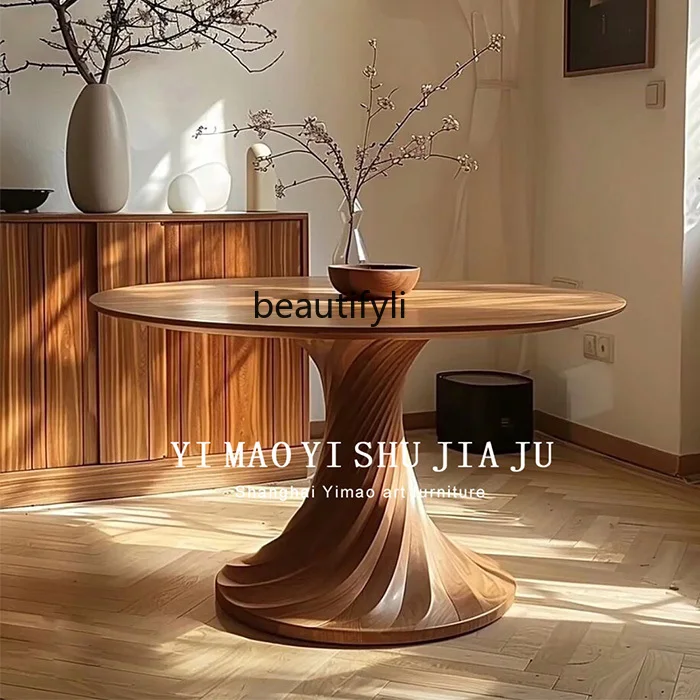 Medieval solid wood heterosexual round dining table designer creative round table simple art round dining table