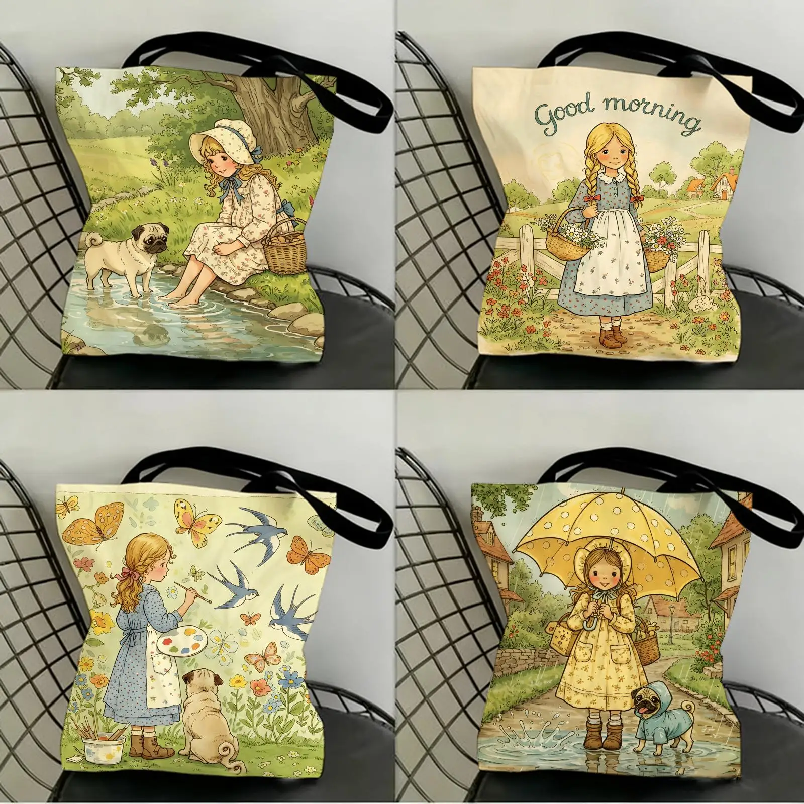 

Art Sarah Kay Swing Girl Storage Bags Canvas Double-Sided Print Shopping Bag Large Capacity Aesthetic Reusable Tote Bag