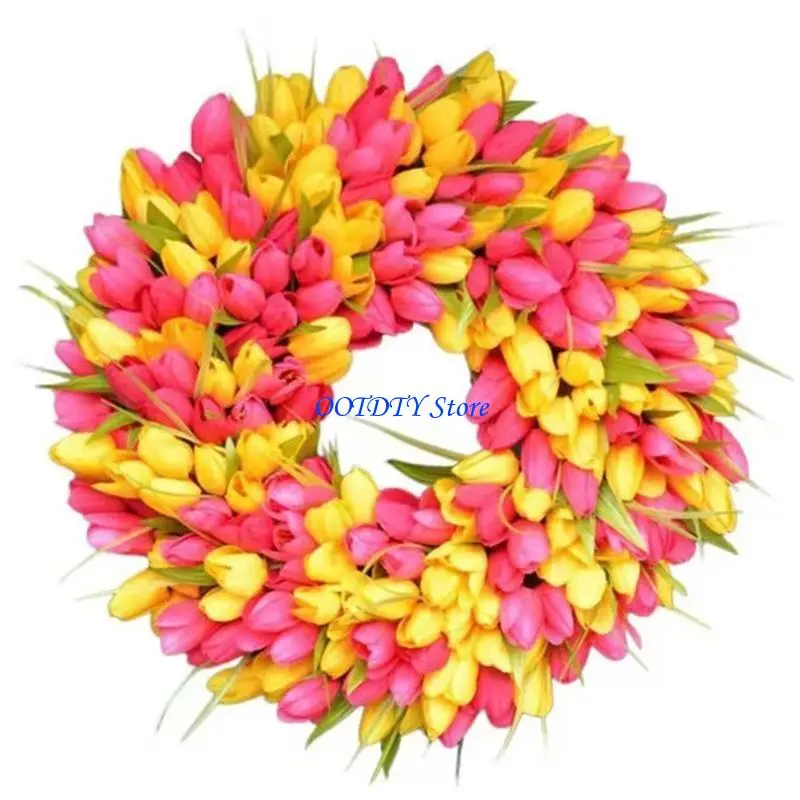 367A إكليل التوليب الاصطناعي محاكاة ديكور الزفاف إكليل معلق على الحائط لعيد الفصح الربيع ديكور الباب الأمامي للحفلات