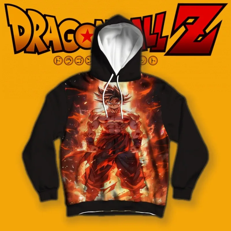 

New Dragon Ball Hoodie Goku Fiery Aura Form Print Unique Burning Flame & Contrast Color Design Must - Have for Anime Fans