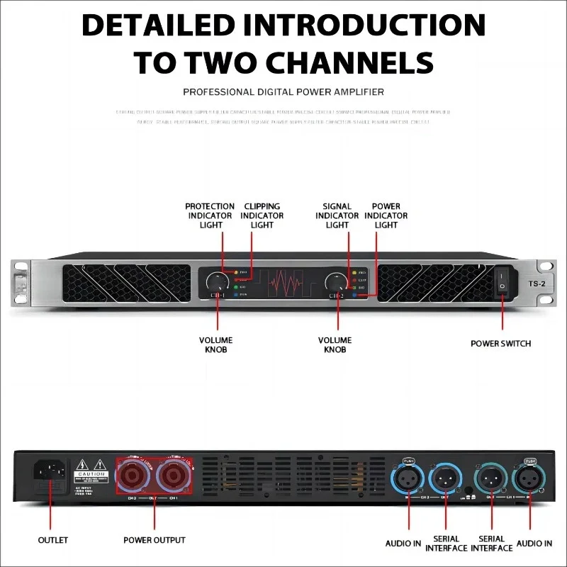T200 High Quality Dual 650 Watt Audio Power Amplifier Class D Amplifier and Karaoke Comparator
