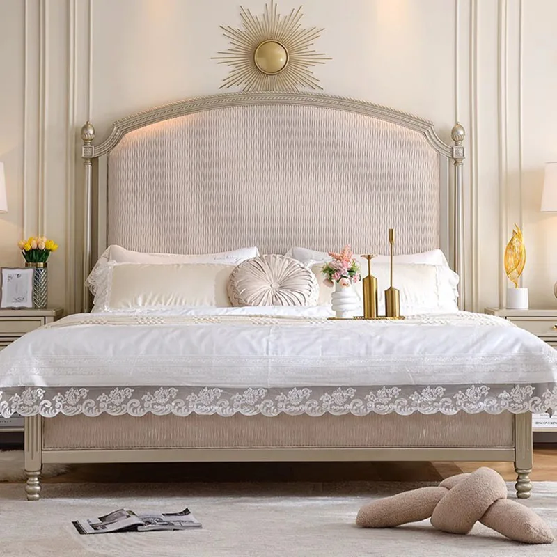 

Large Soft Headboard Bed Queen Simple Double Design European Style Bed Sleeping White Muebles Para Dormitorio Nordic Furniture