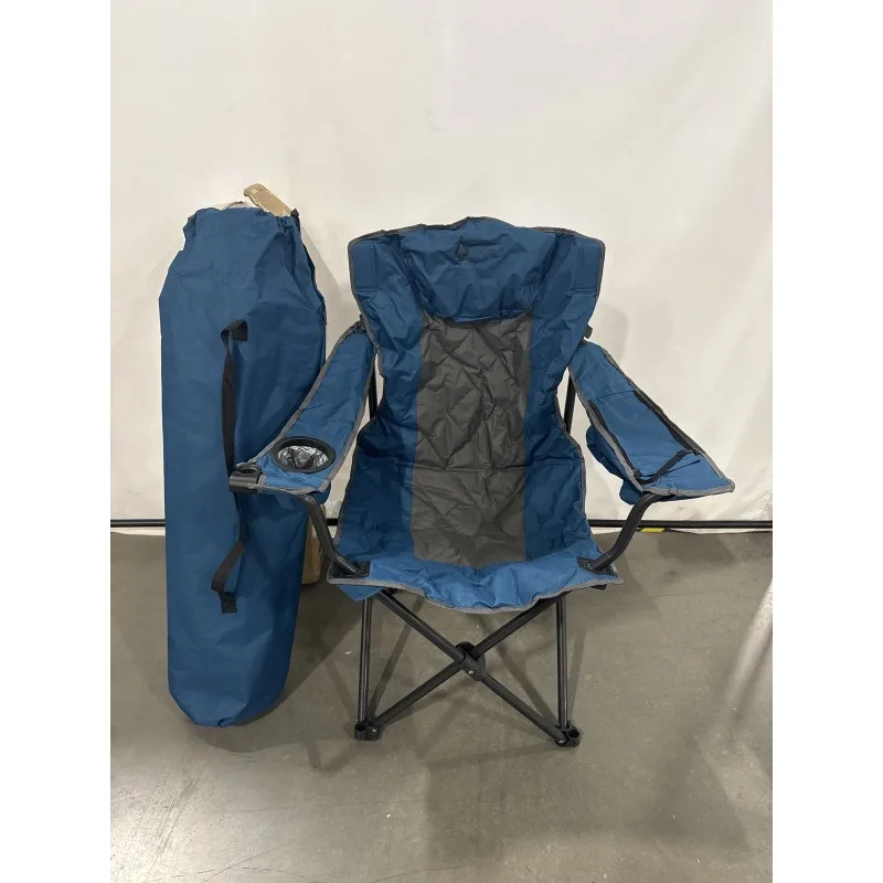 Camping Furnishings Portable Folding Quad Chair with 6-Can Cooler Scratch And Dent Outdoor Camping Chair with Storage