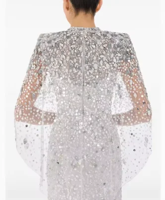 Custom High Neck Evening Dresses Mermaid Party Gowns Beaded Sequin Cape Sleeve Women Formal Prom Dresses