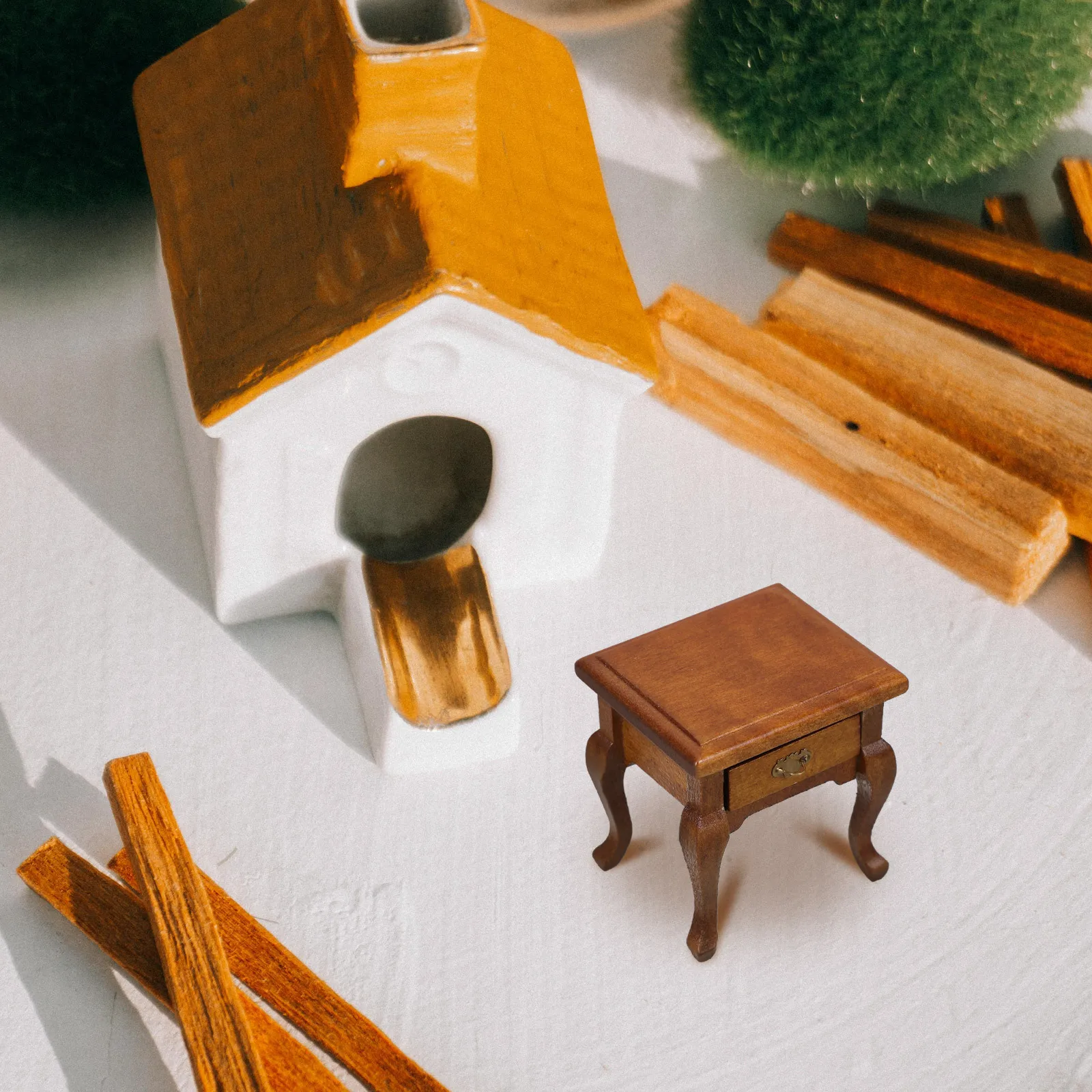 

1:12 Scale Miniature Wooden Nightstand French Country Style Drawer for Dollhouse Bedroom Furniture Accessories