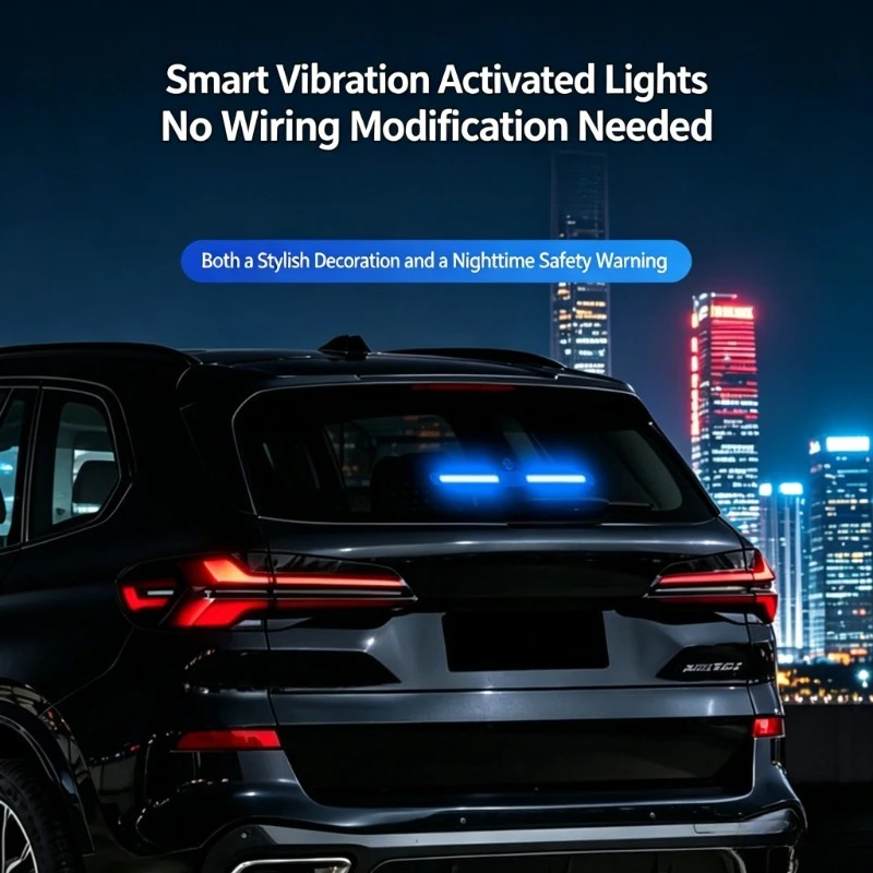1Pc Car Solar LED Smart Small Blue Light Warning Strobe Light Glass Triangle Window Decorative Accessory