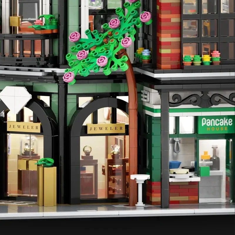 

Moc Building Bricks Townhouse with Jeweler and Pancake House Model Technology Modular Block Toy DIY Assembly Christmas Set Gifts