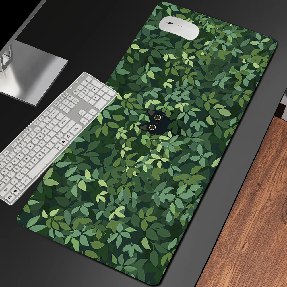 Cute Green Desk Mat, Kawaii Cat Mousepad Gaming Pc  Desk Pad Laptop Gamer Accessories Desk Stitched Edges Non-Slip Computer Mats