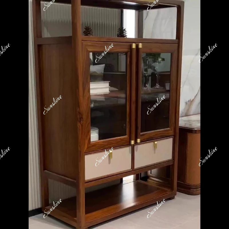 

New Chinese Ebony Wine Cabinet Modern Simple Light Luxury Solid Wood Locker