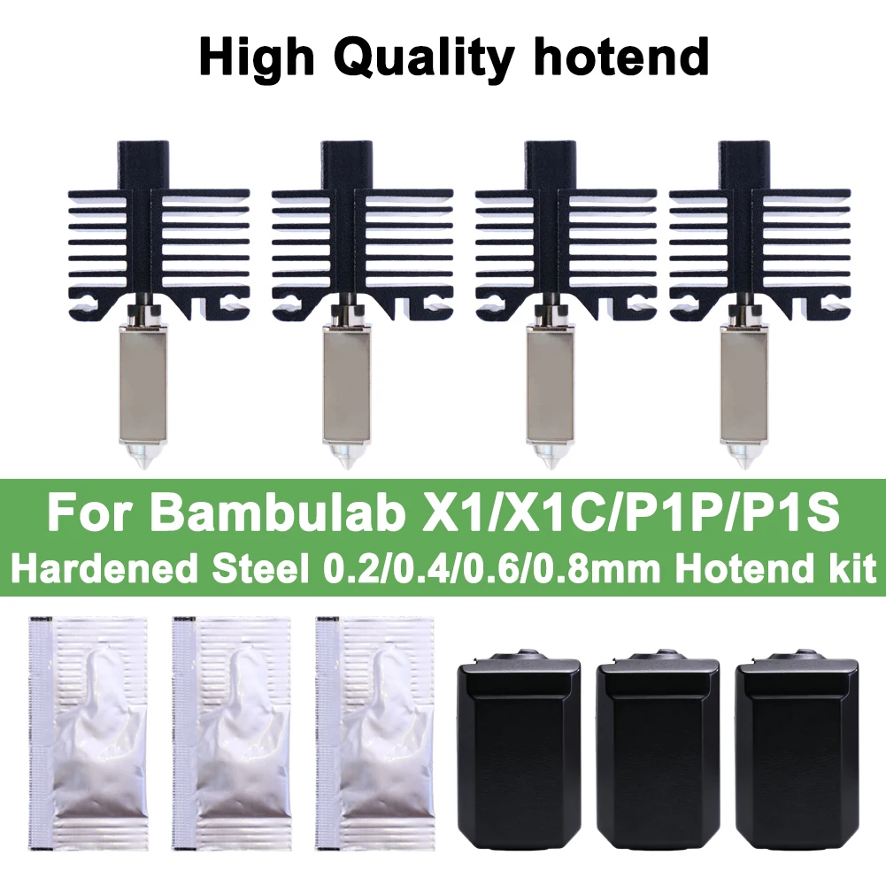 

Upgrade Hotend For Bambu Lab X1/X1C Hot End For Bambulab P1P/P1S Hardened Steel Nozzle 0.2/0.4/0.6/0.8mm 3D Printer Parts