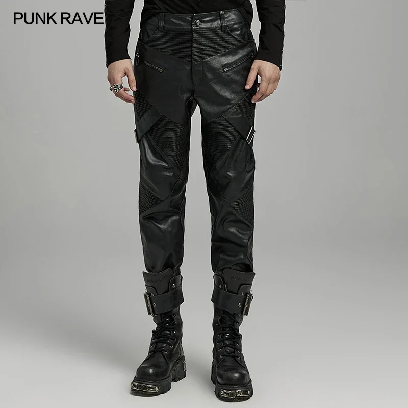 

PUNK RAVE Men's Punk Style Personalized 3D Pants Fitting Casual Drawstring Cool Black Trousers Streetwear Men Clothing