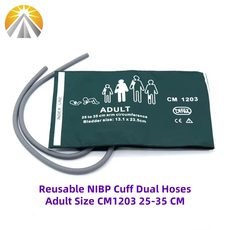 

Многоразовая неинвазивная манжета NIBP зеленого цвета с пузырем CM1203, двойная трубка медицинского класса для взрослых, два шланга для монитора пациента