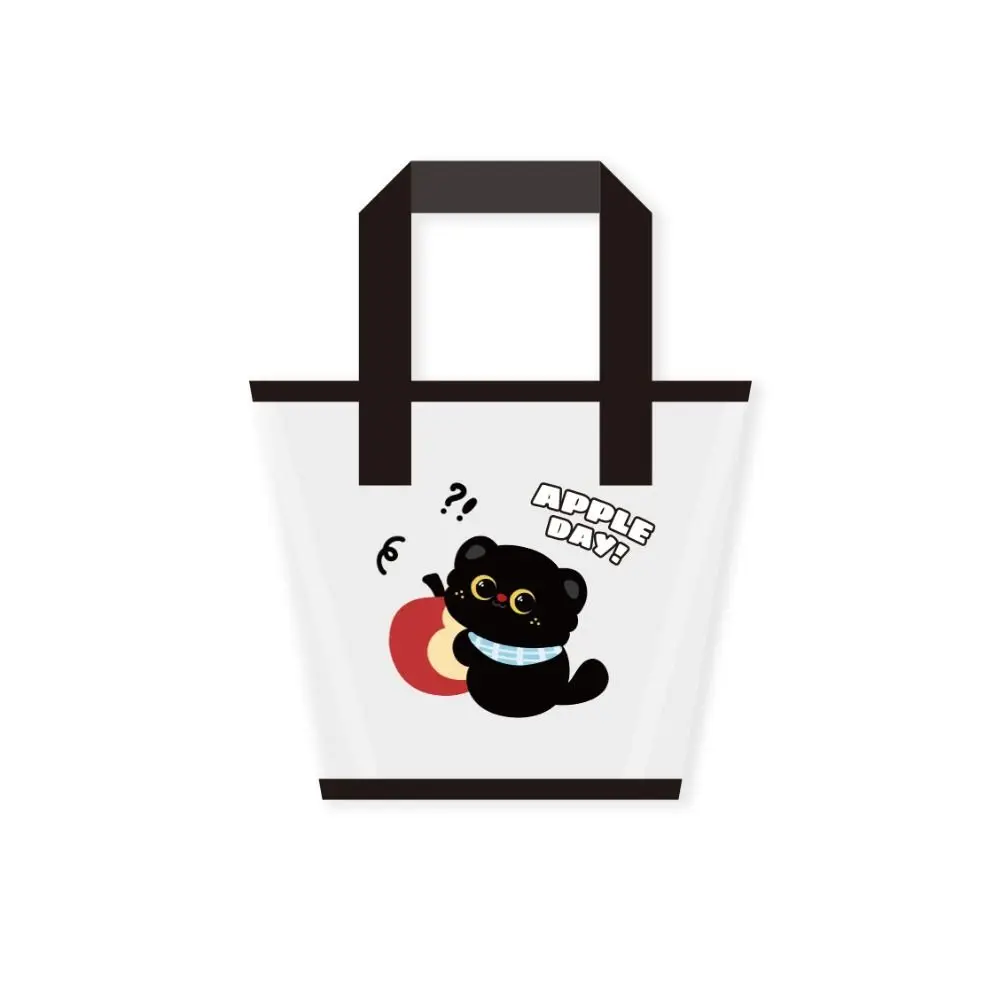 

Portable Little Black Cat Mesh Handbag Cartoon Large Capacity Beach Bag Transparent Shopping Bag Cosmetic Storage