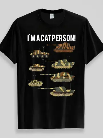 I'M A Cat Person Tank Camouflage Military Armored Vehicle Art T-Shirt Print Tee Casual Short Sleeve T-shirt for Men Summer Tees