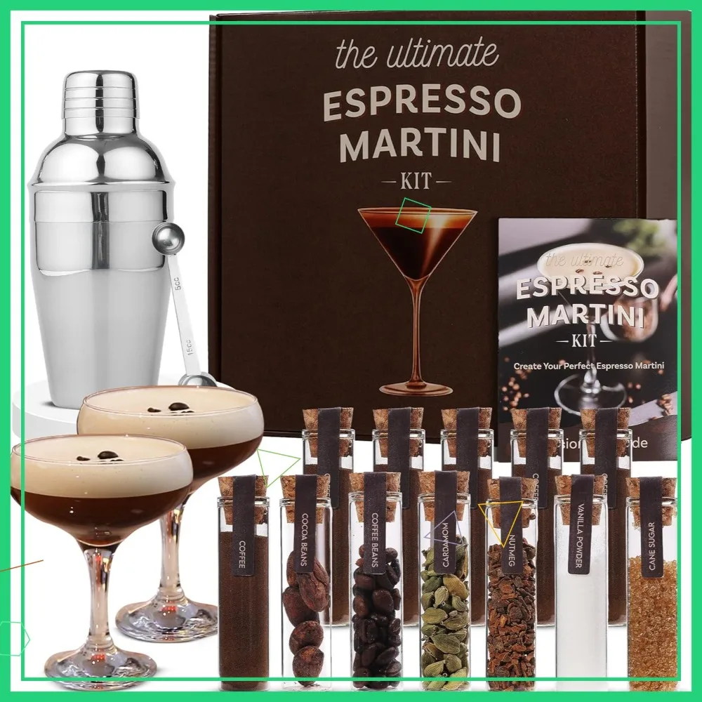 

Premium Espresso Martini Kit with Glasses, Party Accessories & Elegant Decor for Birthdays, Events & Valentine Gifts