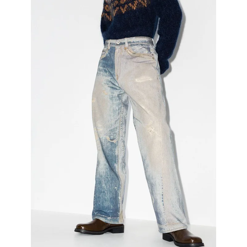 

Blue Waed Loose Cleanfit Vintage Jeans Straight Leg Men's Denim Pants Nine Points Length from China Autumn Season