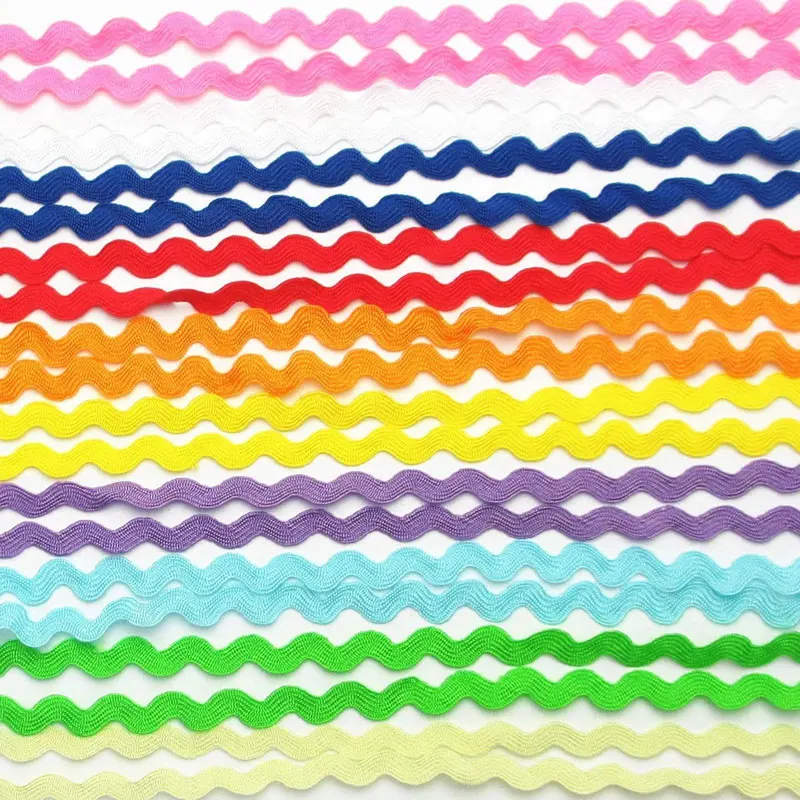 15Yards Colorful Wave Bending Fringe Trim Ribbons 5mm Rick Rack Sewing Ribbons for DIY Clothes Gift Wrapping Home Wedding Decor