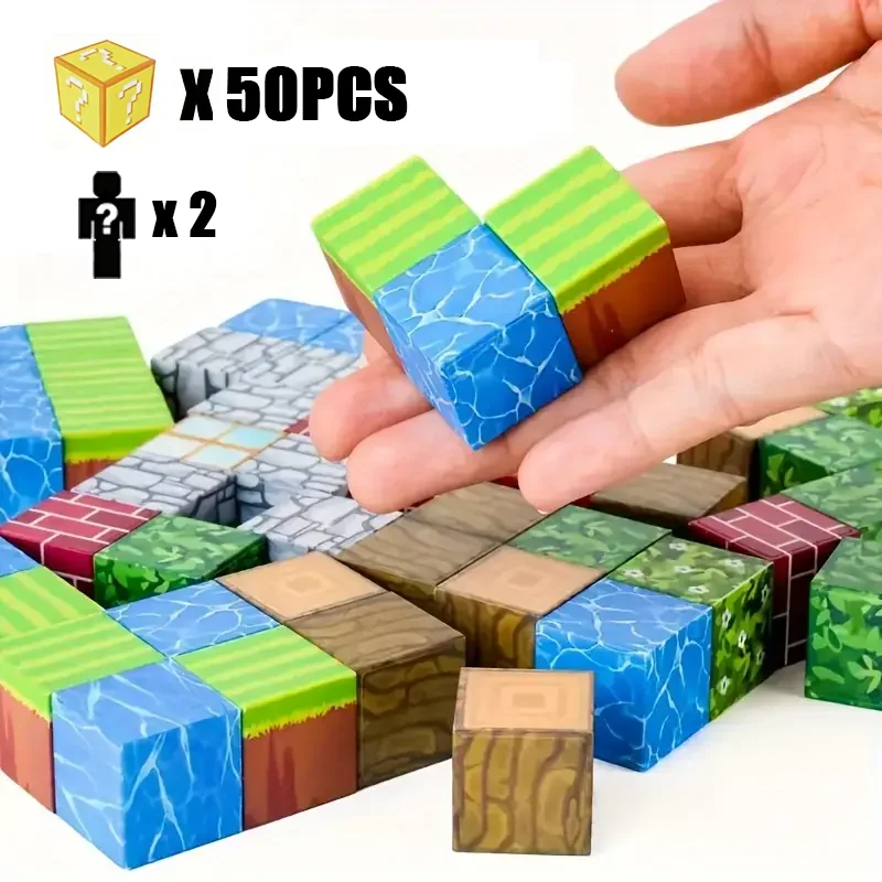 Magnetisches Bausteinspielzeug Minenwelt Stapelbare Würfel Kreatives Würfelmodell DIY Box-Set Pädagogisches Kinderspielzeug für Jungen und Mädchen
