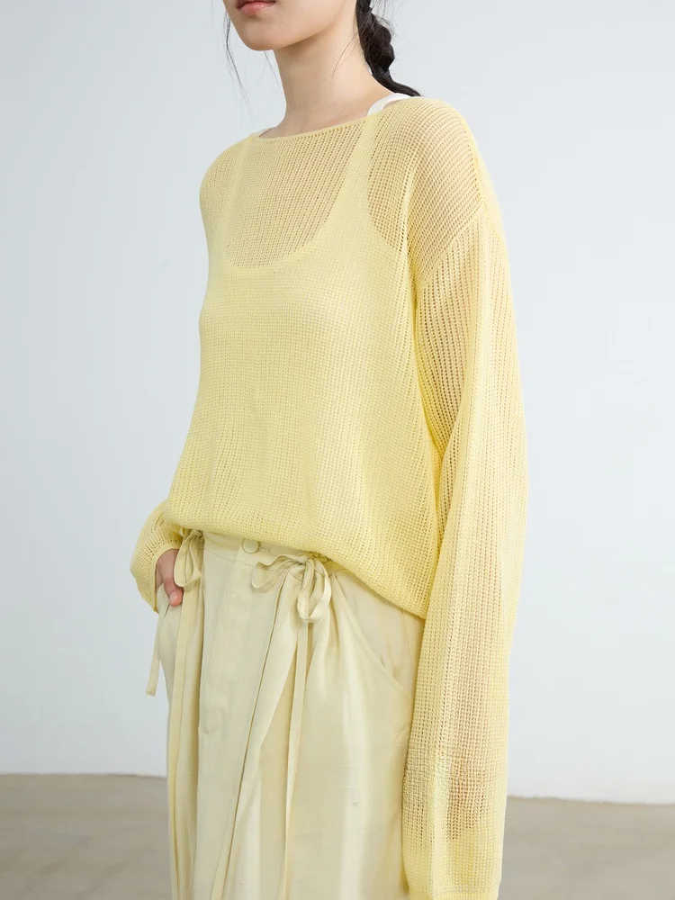 

Li Hao Exclusive 25SS Lazy Comfortable Loose Cuffed round Ne Long Sve Knitted Cover up Women's Faion Summer Pullover