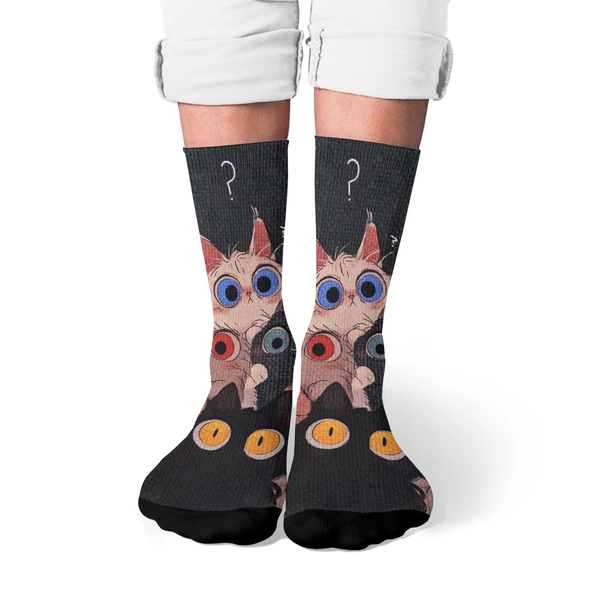 Neuheit Cartoon Katze Druck Damen Socken Bequeme Atmungsaktive Rutschfeste Casual Socken Harajuku Retro Hip-Hop Crew Socken Spaß Geschenk