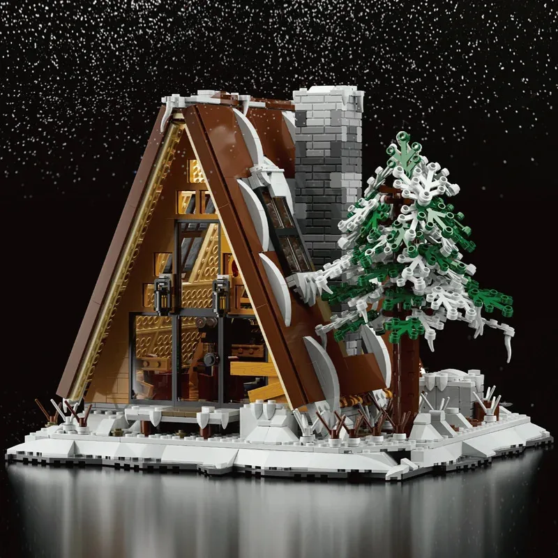 1508PCS Blocos de Construção Tipo A Casa de Neve Modelo Cabana de Pinheiro Decoração de Mesa para Férias de Inverno Brinquedos DIY para Crianças