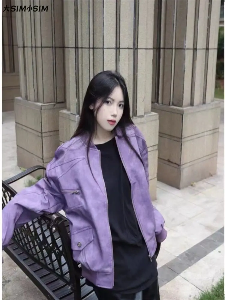 

Элегантные женские куртки с краями, высококачественная подкладка с приливом, парное студенческое бархатное пальто, популярное клетчатое фиолетовое пальто на молнии