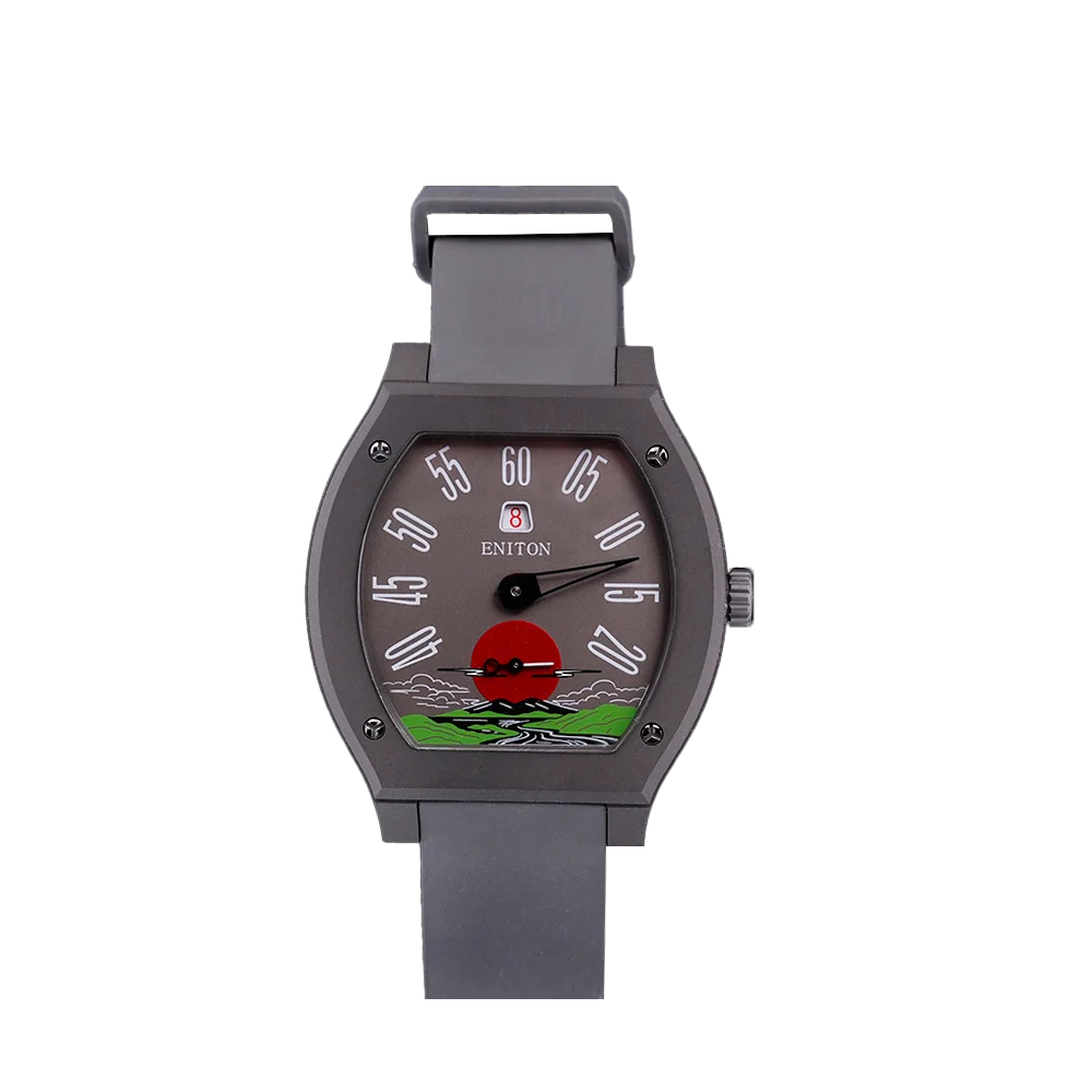 ENITON 40mm Sunrise Dial Titanium Jump Hour Mechanical Watch FKM Strap ST17T 5ATM Artistic Business Men Watch