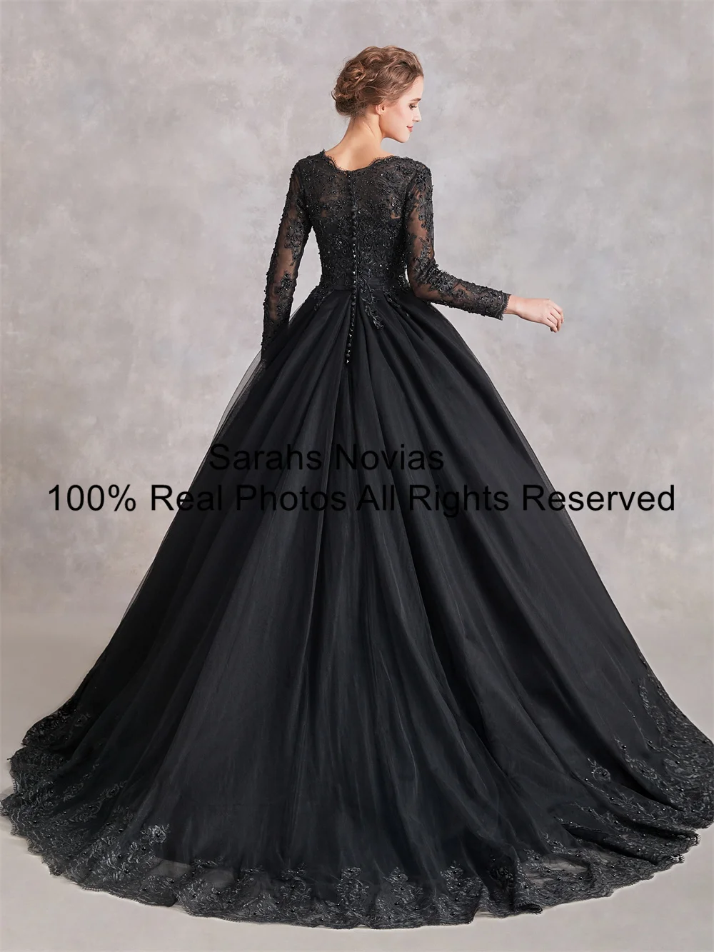 Eelegant vestido de baile preto gótico vestidos de casamento com mangas compridas miçangas rendas tule decote em v vestido colorido feminino para casamento