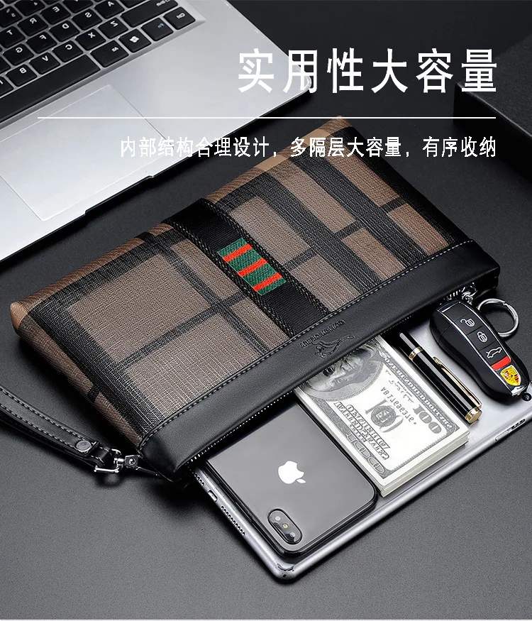 Fashion Striped Style Soft PU Leather Men Clutch Bag Luxury Male Money Handbag High Quality Business Men Cardholder Case