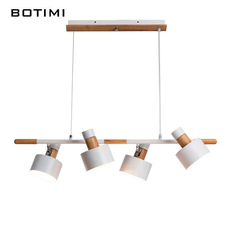 BOTIMI 4 Lights LED Metal Pendant Light For Dining Wood Wire Hanging Island Kitchen Dinning Lamp Suspension Coffee Shop Lustres