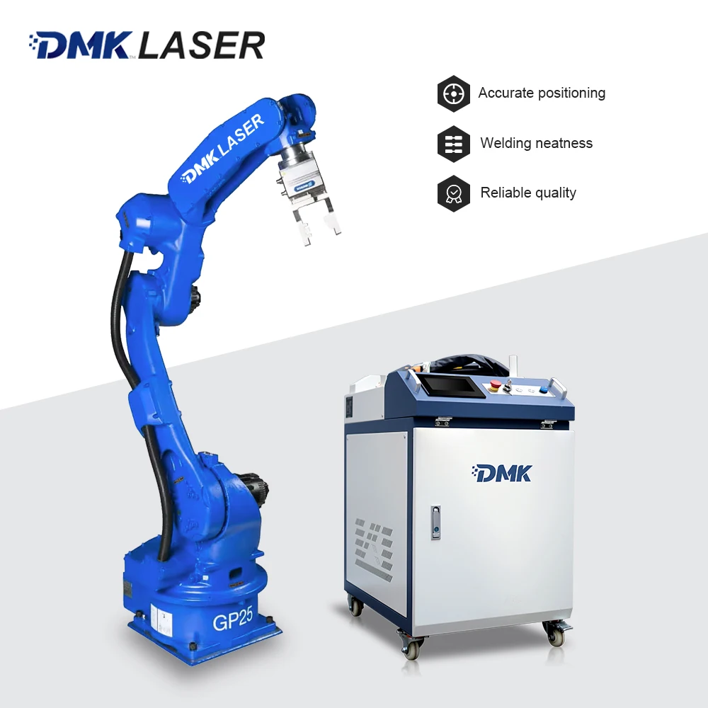 DMK High Quality 1500W Automatic 6 Axis Robot Arm Fiber Laser Robotic Welding Machine For Corner Welding