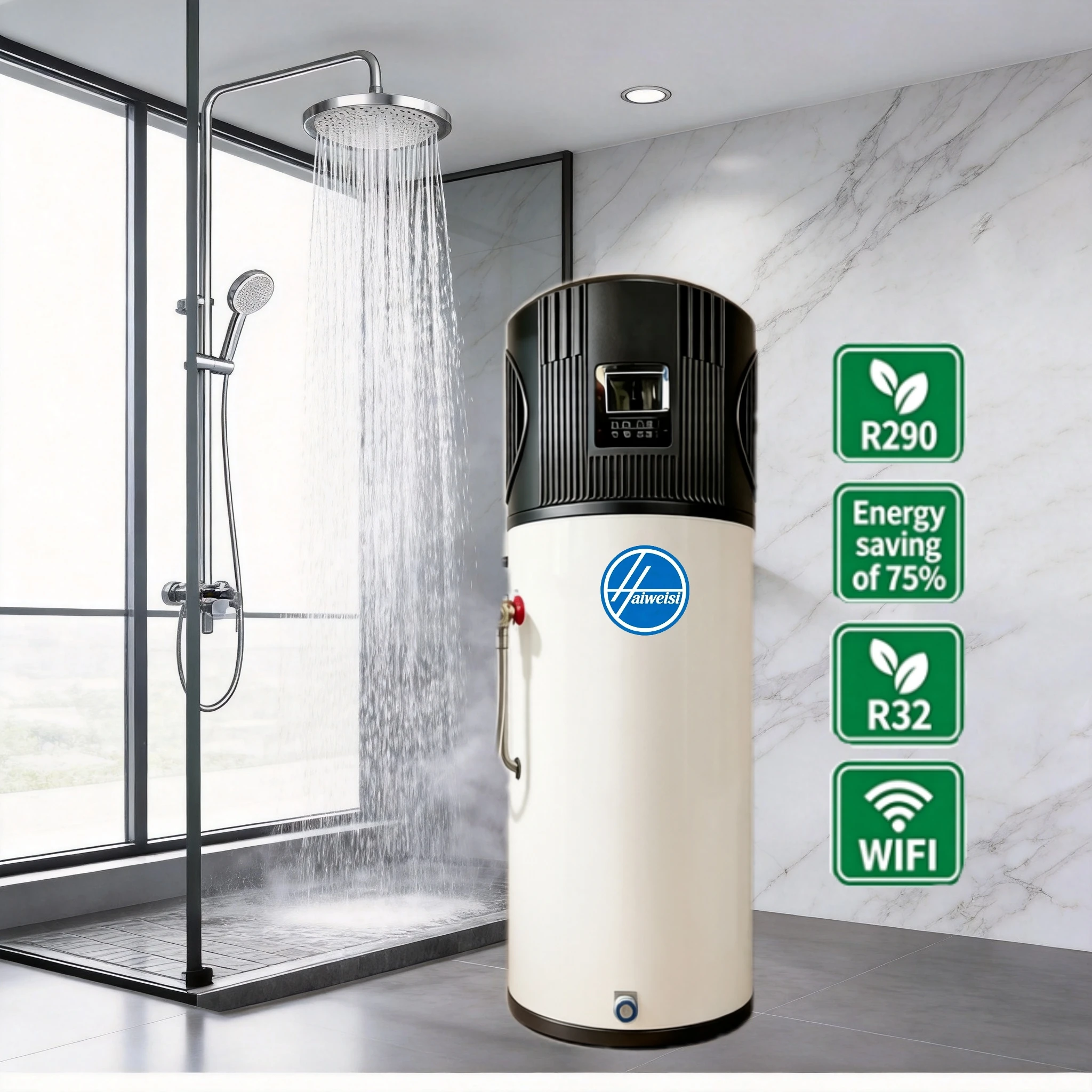 220V R290  Smart WiFi Air Source Heat Pump Water Heater High-Efficiency Electric Home Heating, CE Certified For