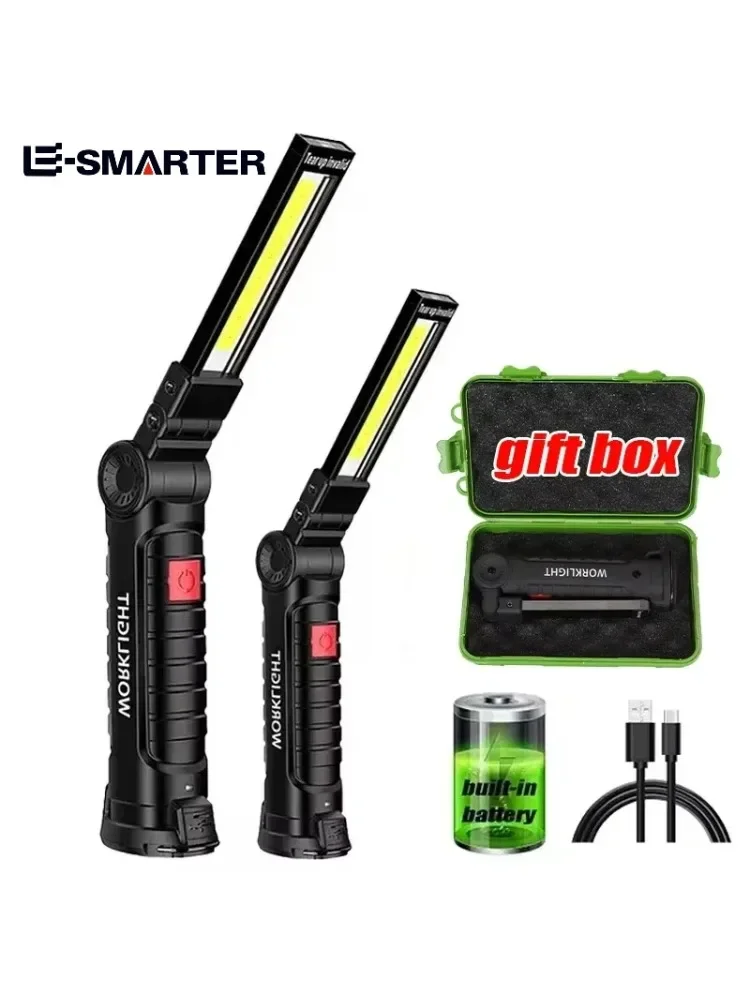 COB-LED-Arbeitsleuchte, dimmbar, über USB wiederaufladbar, LED-Taschenlampe, Inspektionslampe mit magnetischem Haken, Powerbank, 18650-Batterie-Taschenlampe