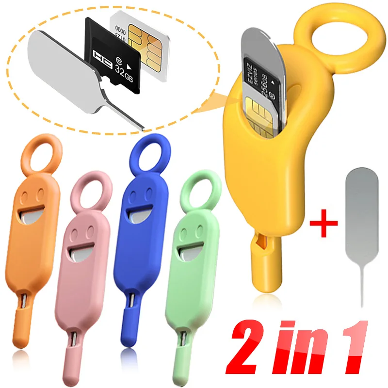 2 IN 1 Anti-Perso Sim Card Eject Pin Needle con custodia Custodia per telefono cellulare SIMCard Protector Holder Ejectter Tool Portachiavi Pendent